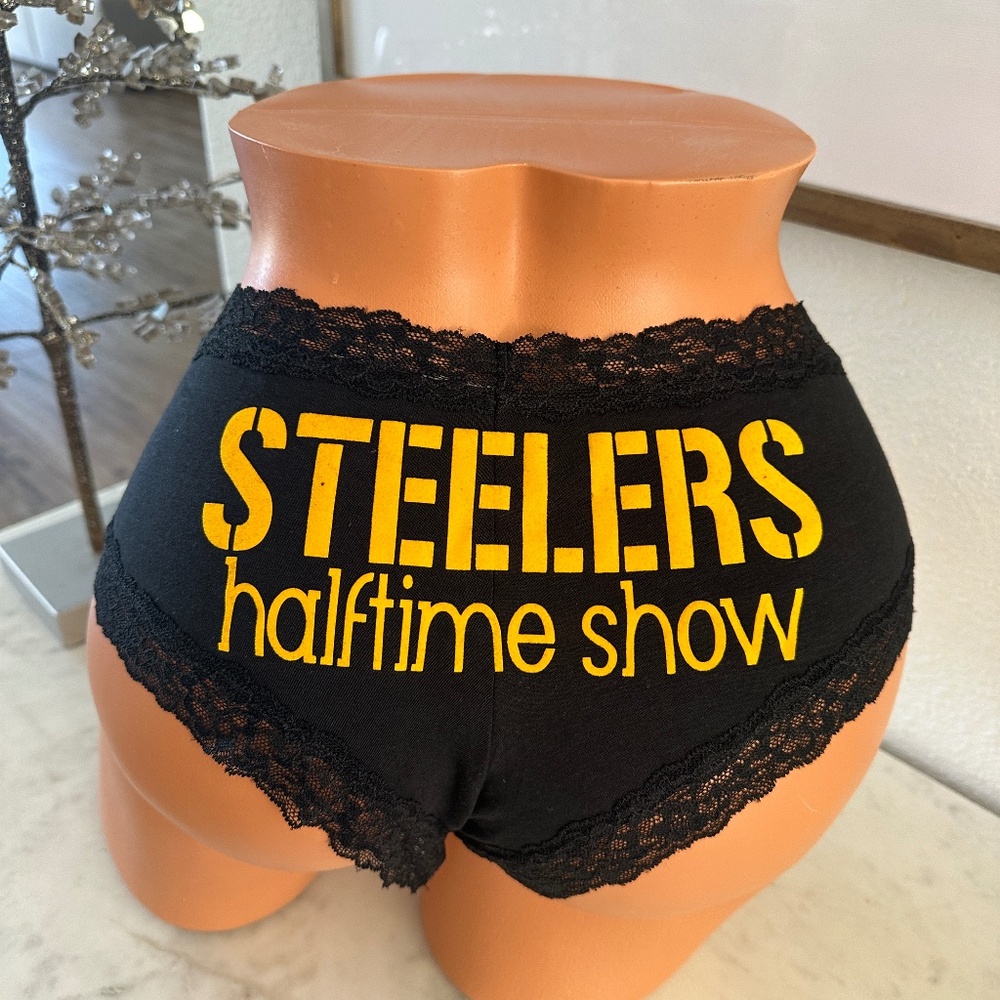 NWT Black Victoria Secret Panty Personalized w/ Steelers Halftime Show size 2XL